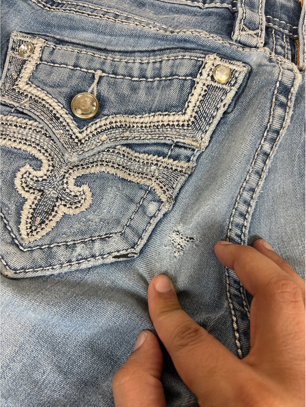 Rock Revival Women 26 Luz Easy Straight Jeans Blue Distressed Denim - Picture 8 of 16